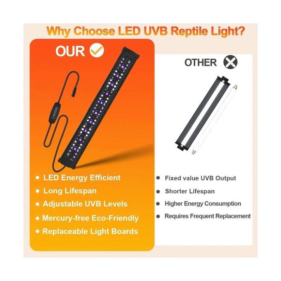 22″ LED UVB Reptile Light Bar – 26W, Adjustable 10.0–20.0, Timer & Dimming - Picture 4 of 4